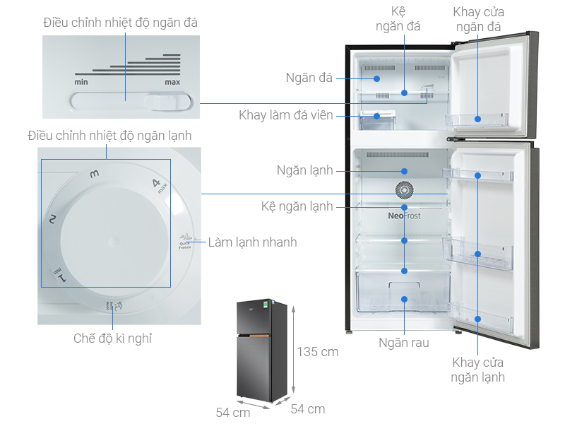 Tủ lạnh Beko Inverter 189 lít RDNT201I50VK