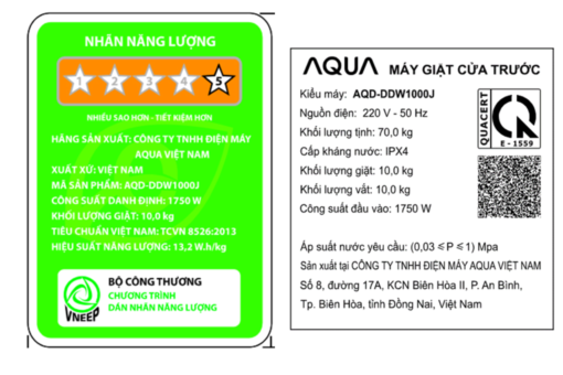 Máy giặt Aqua Inverter 10 kg AQD-DDW1000J.BK
