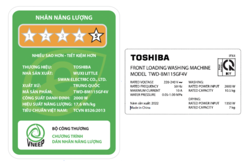 Máy giặt sấy Toshiba Inverter 10.5 kg TWD-BM115GF4V(SK)