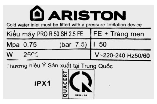 Bình nóng lạnh Ariston 50 lít PRO R 50 SH 2.5 FE