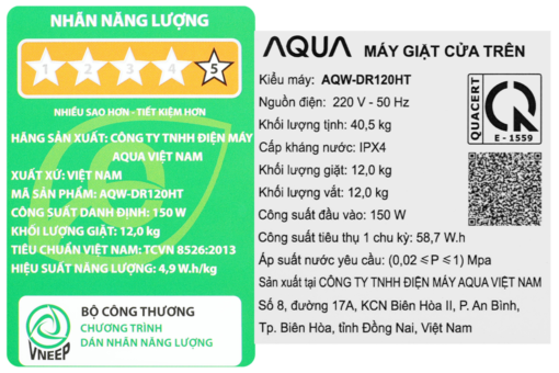 Máy giặt Aqua Inverter 12 kg AQW-DR120HT.BK