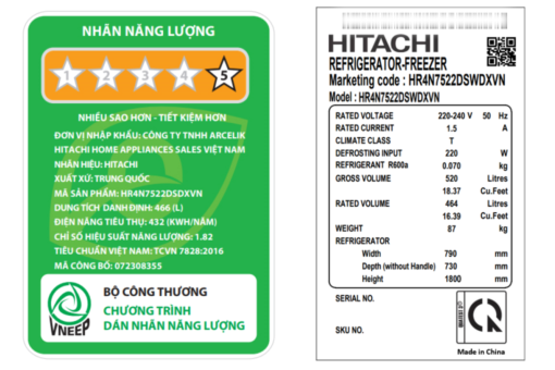Tủ lạnh Hitachi Inverter 466 lít Multi Door HR4N7522DSDXVN