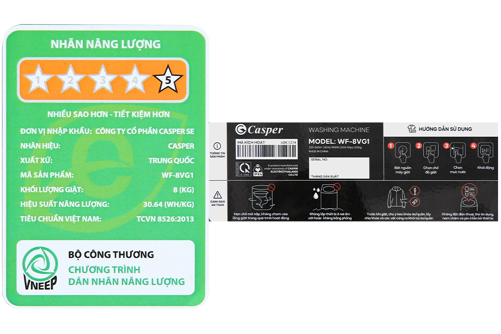 Máy giặt Casper Inverter 8 kg WF-8VG1