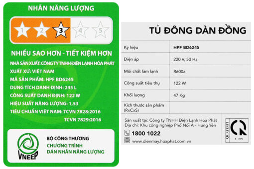 Tủ đông Hòa Phát 245 Lít HPF BN6245