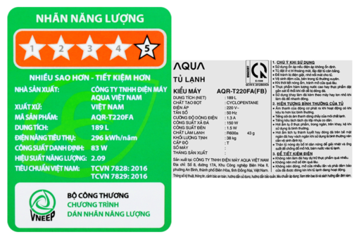 Tủ lạnh Aqua Inverter 189 lít AQR-T220FA.FB