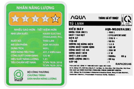 Tủ lạnh Aqua Inverter 469 lít Multi Door AQR-M536XA.GB