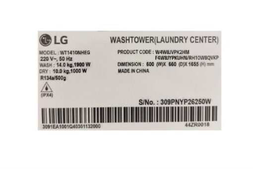 Tháp giặt sấy LG WashTower Inverter giặt 14 kg - sấy 10 kg WT1410NHEG