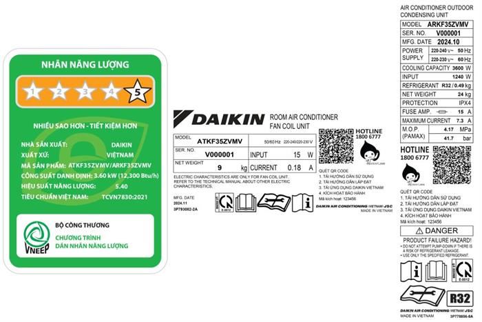 Máy lạnh Daikin Inverter 1.5 HP ATKF35ZVMV