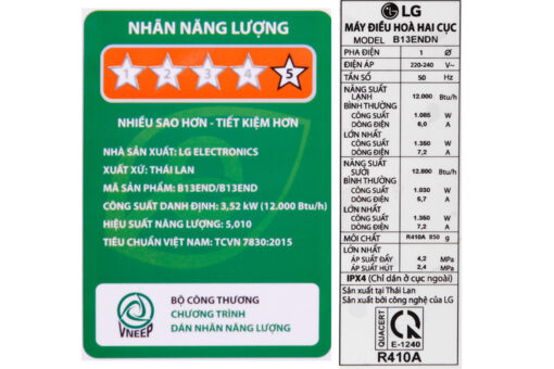 Máy lạnh 2 chiều LG Inverter 1.5 HP B13END1