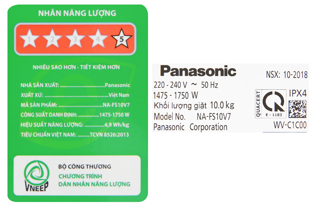 Máy giặt Panasonic Inverter 10 Kg NA-FS10V7LRV
