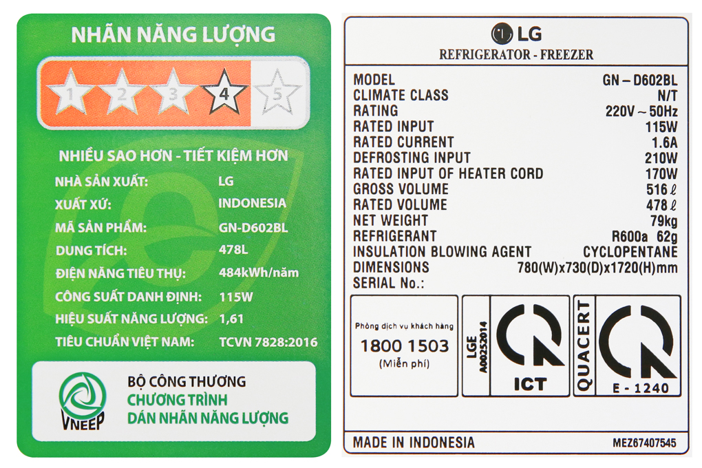 Tủ lạnh LG Inverter 475 lít GN-D602BL