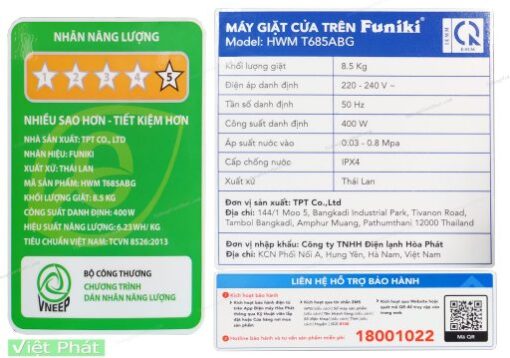 Máy giặt lồng đứng Funiki 8.5kg HWM-T685ABG