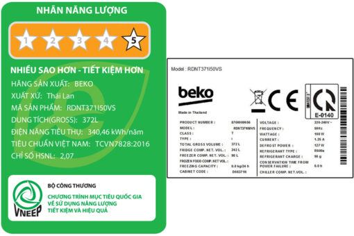 Tủ lạnh Beko Inverter 340 lít RDNT371I50VS