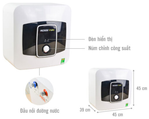 Bình tắm nóng lạnh Rossi Puro 30 lít vuông RPO30SQ