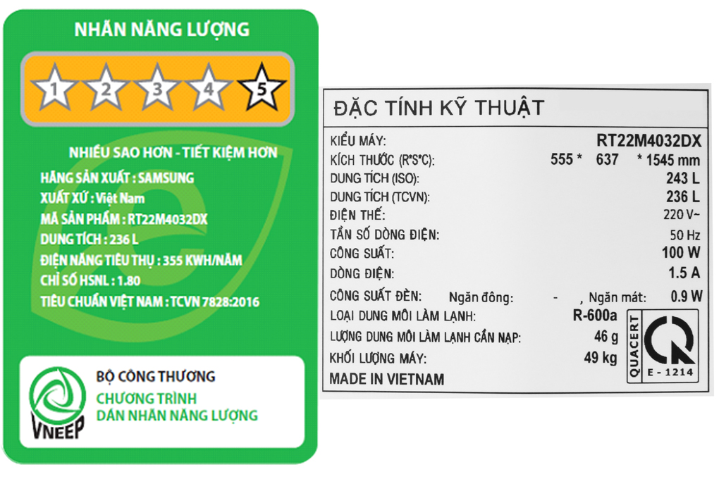 Tủ lạnh Samsung Inverter 236 lít RT22M4032DX/SV