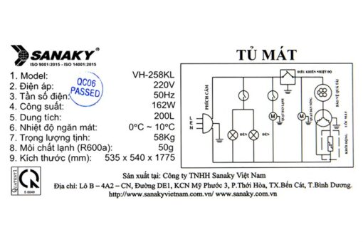 Tủ mát Sanaky 200 lít VH-258KL