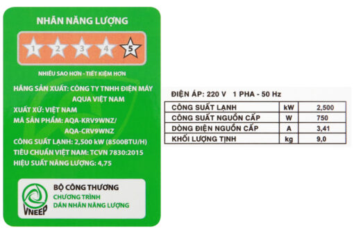 Máy lạnh Aqua Inverter 1HP AQA-KCRV9WNZ