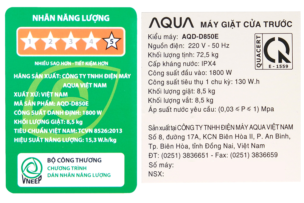 Máy giặt Aqua Inverter 8.5 kg AQD-D850E W