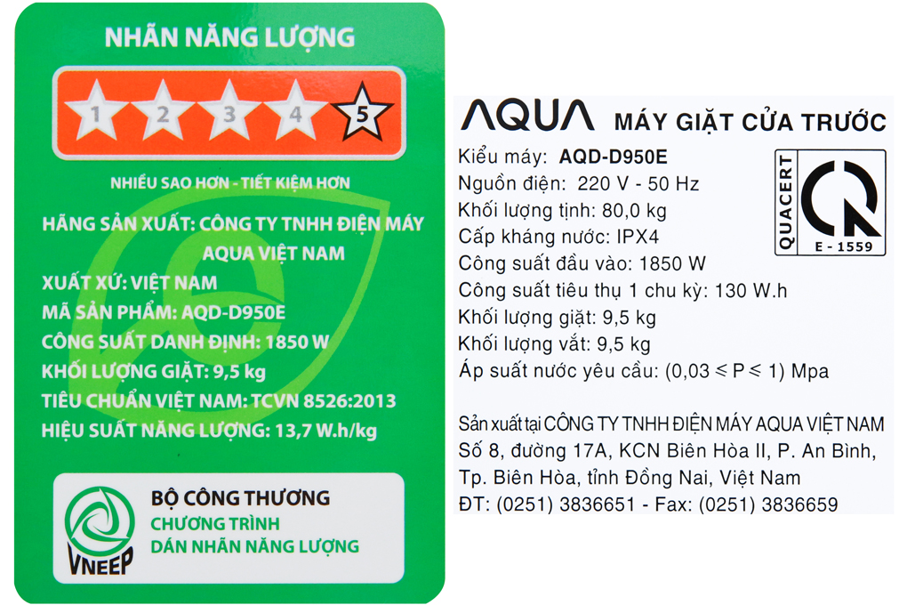 Máy giặt Aqua Inverter 9.5 kg AQD-D950E N