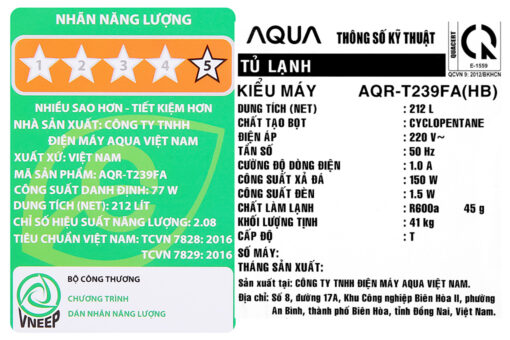 Tủ lạnh Aqua Inverter 212 lít AQR-T239FA.HB
