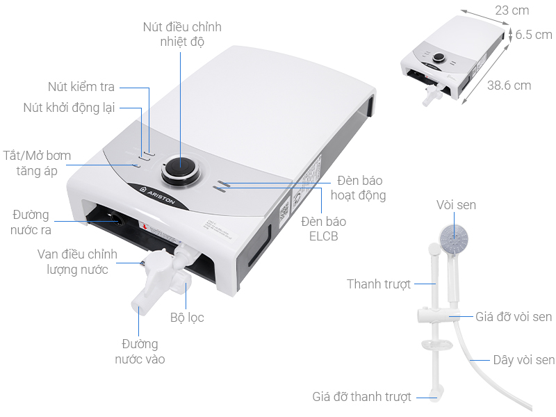 Máy nước nóng trực tiếp Ariston 4500W Aures SM45PE SBS VN