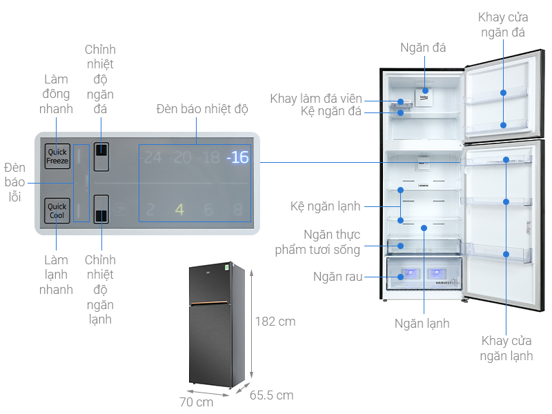 Tủ lạnh Beko Inverter 422 lít RDNT470I50VGB