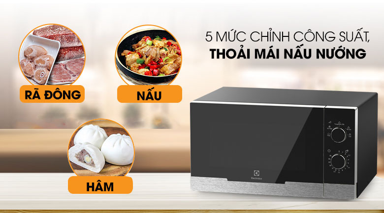 5 mức công suất - Lò vi sóng Electrolux EMM23KI9EBP 23 lít Công suất 800W - Lò vi sóng Electrolux EMM23KI9EBP 23 lít