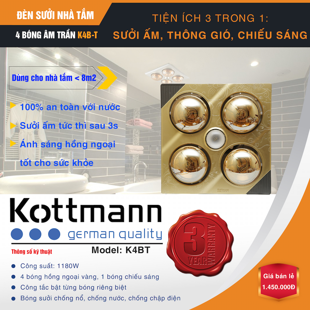 Đèn sưởi Kottmann âm trần K4BT