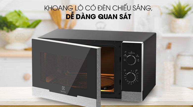 Đèn chiếu sáng tiện lợi - Lò vi sóng Electrolux EMM23KI9EBP 23 lít Đèn chiếu sáng tiện lợi - Lò vi sóng Electrolux EMM23KI9EBP 23 lít