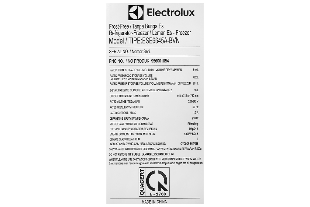 Tủ lạnh Electrolux Inverter 619 lít ESE6645A-BVN