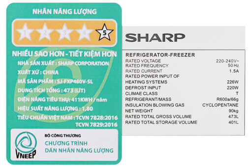 Tủ lạnh Sharp Inverter 401 lít SJ-FXP480V-SL