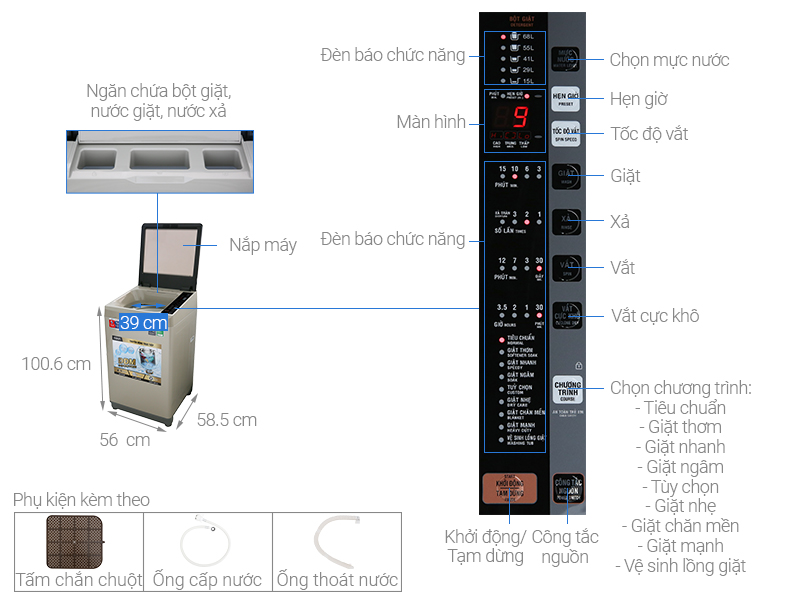 Máy giặt Aqua Inverter 9 Kg AQW-DW90CT N