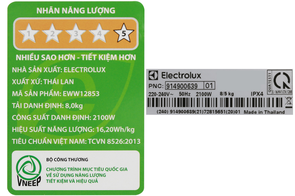 Máy giặt sấy Electrolux Inverter 8 kg EWW12853
