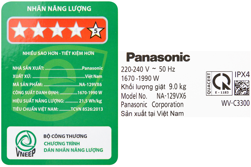 Máy giặt Panasonic Inverter 9 Kg NA-129VX6LV2