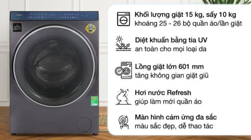 Máy giặt sấy Aqua Inverter 15 Kg AQD-DH1500G.PP