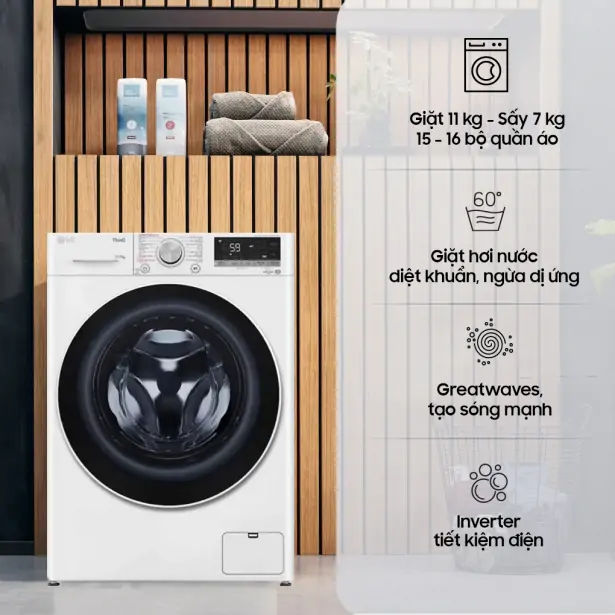 Máy Giặt Sấy LG Inverter 11/7 Kg FV1411D4W