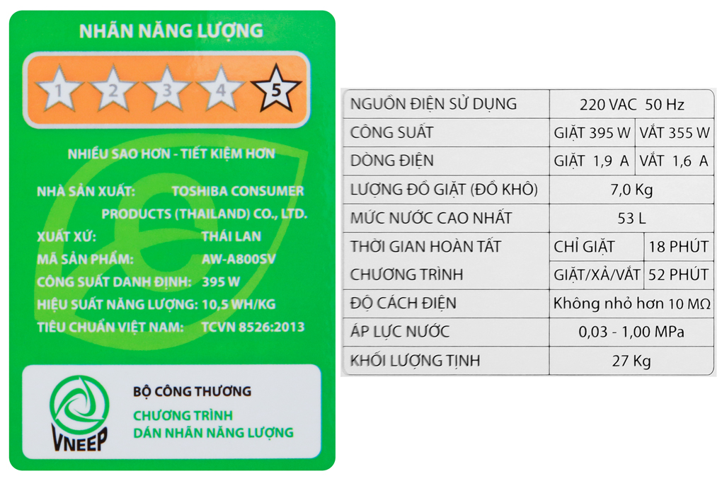 Máy giặt Toshiba 7 kg AW-A800SV WB