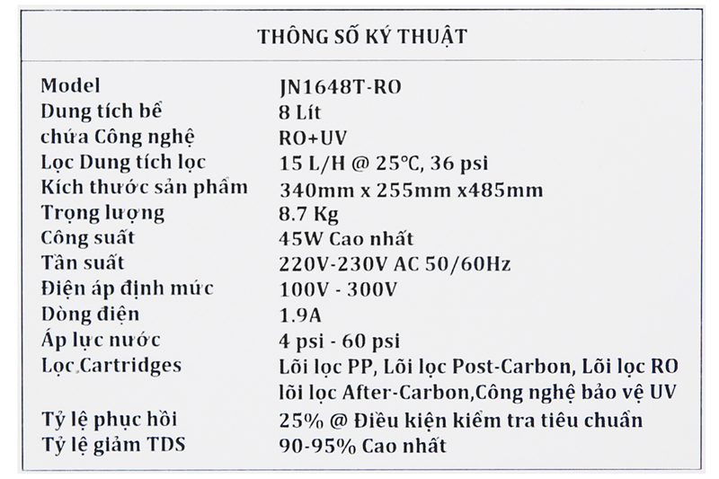 Máy lọc nước RO Midea JN1648T 5 lõi