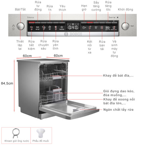 Máy rửa bát Bosch 14 bộ SMS6ZCI08E serie 6 sấy Zeolith