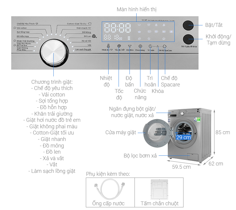 Máy giặt Midea Inverter 9.5 Kg MFK95-1401SK