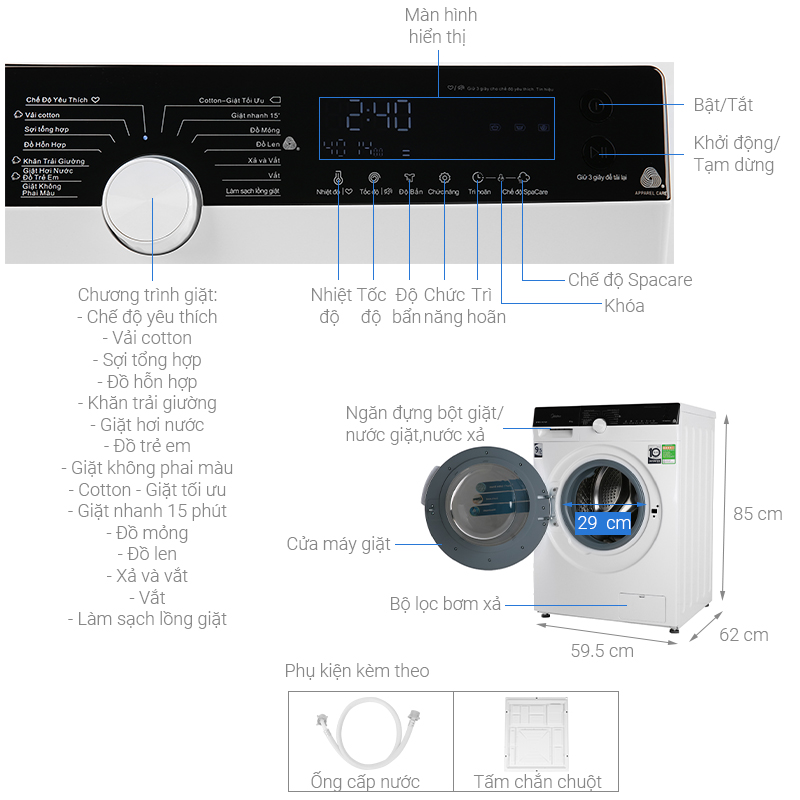 Máy giặt Midea Inverter 9.5 Kg MFK95-1401WK