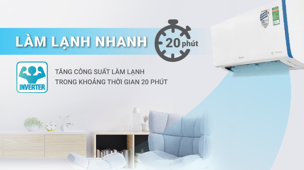 Công nghệ làm lạnh nhanh Powerful trên điều hòa Daikin Inverter 2 chiều 9200 BTU ATHF25XVMV