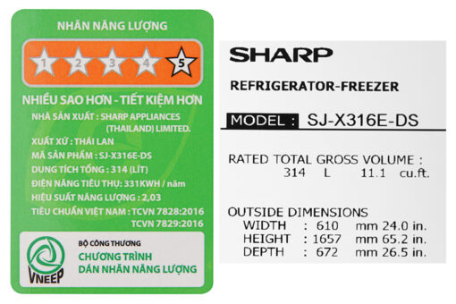 Tủ lạnh Sharp Inverter 287 lít SJ-X316E-SL