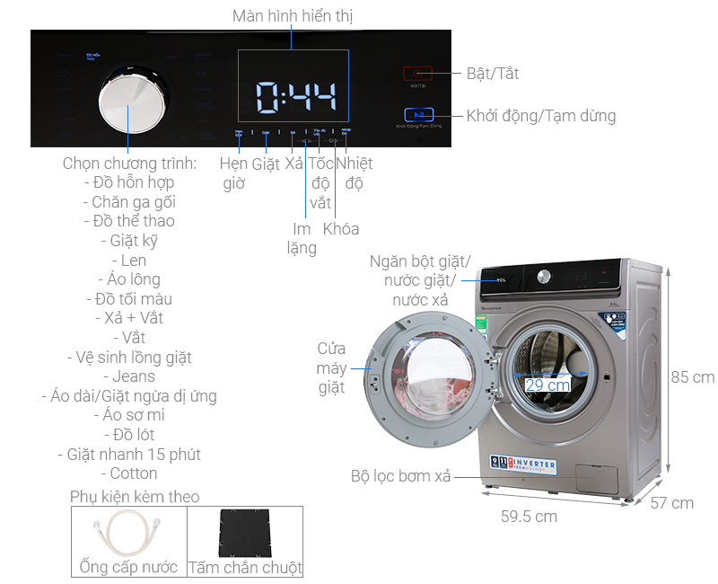 Máy giặt TCL Inverter 9 Kg TWF90-K14508DC04