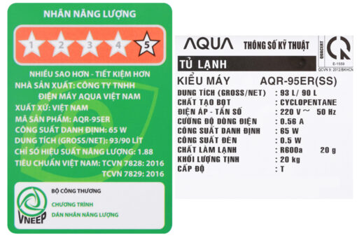 Tủ lạnh Aqua 90 lít AQR-95ER (SS) Xám