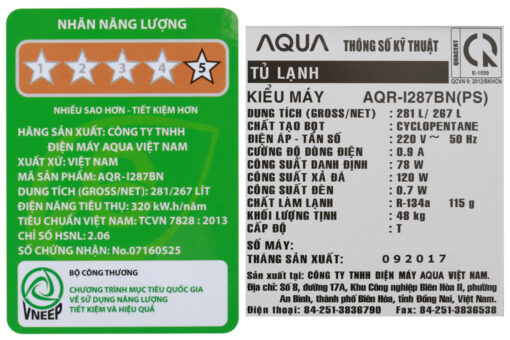 Tủ lạnh Aqua Inverter 267 lít AQR-I287BN PS