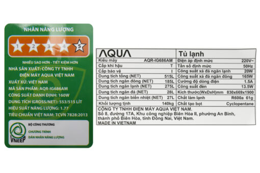 Tủ lạnh Aqua Inverter 515 lít AQR-IG686AM GB