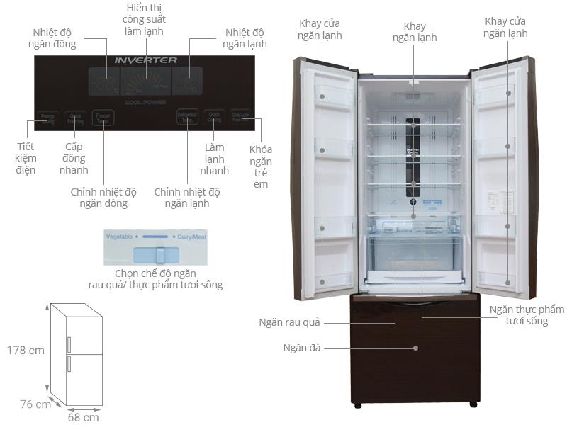 TỦ LẠNH HITACHI INVERTER 405L R-FWB475PGV2 (GS)
