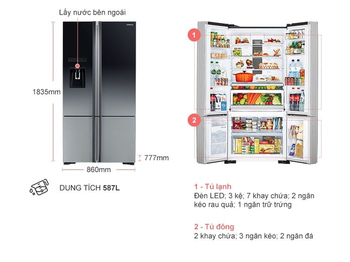 Tủ lạnh Hitachi Inverter 587 lít R-WB730PGV6X (XGR)