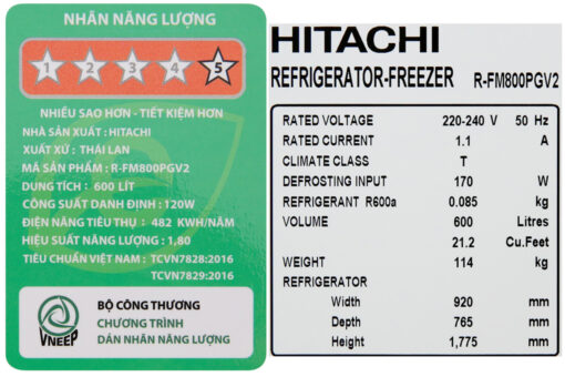 Tủ lạnh Hitachi Inverter 600 lít R-FM800PGV2 GS
